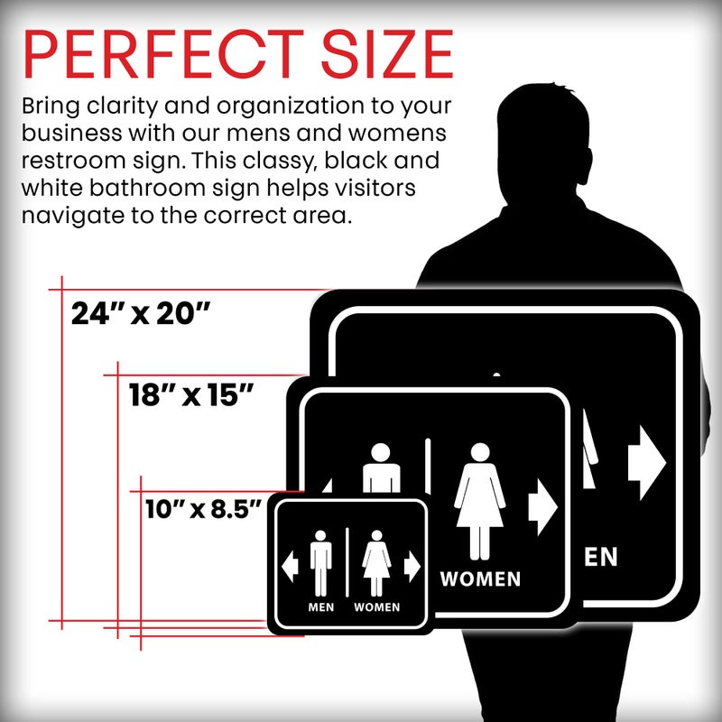 Work House Signs Bathroom Restroom Women Right Arrow Men Left Arrow Black Aluminum Composite Outdoor Sign - Bathroom Wall Decor - Door Decor Signs - Metal Bathroom Decor - Bathroom Sign - Restroom Sign - 8.5" X 10" - Image 2